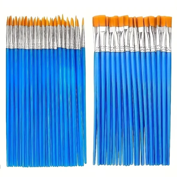 Düz ve Yuvarlak Fırça Seti, Akrilik, Sulu Boya, Yağlı Boya, DIY Çizim, Seramik, Resim Fırça-10 Adet - Resim 5