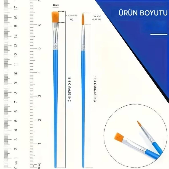 Düz ve Yuvarlak Fırça Seti, Akrilik, Sulu Boya, Yağlı Boya, DIY Çizim, Seramik, Resim Fırça-10 Adet - Resim 2