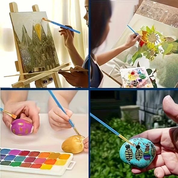 Düz ve Yuvarlak Fırça Seti, Akrilik, Sulu Boya, Yağlı Boya, DIY Çizim, Seramik, Resim Fırça-10 Adet - Resim 6