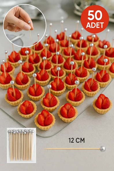 50’li Gümüş Top Başlıklı 12 cm Bambu Kürdan Seti – Kokteyl, Tatlı ve Davet Sunumları İçin Şık Seçim - 2