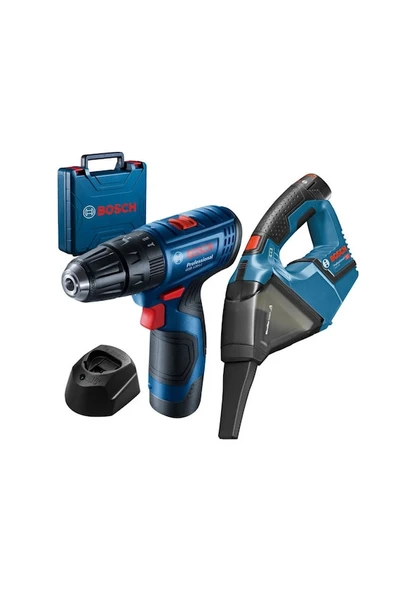 Bosch GAS + GSB 120-LI Çift Akülü 2 Ah Vidalama + Süpürge Seti