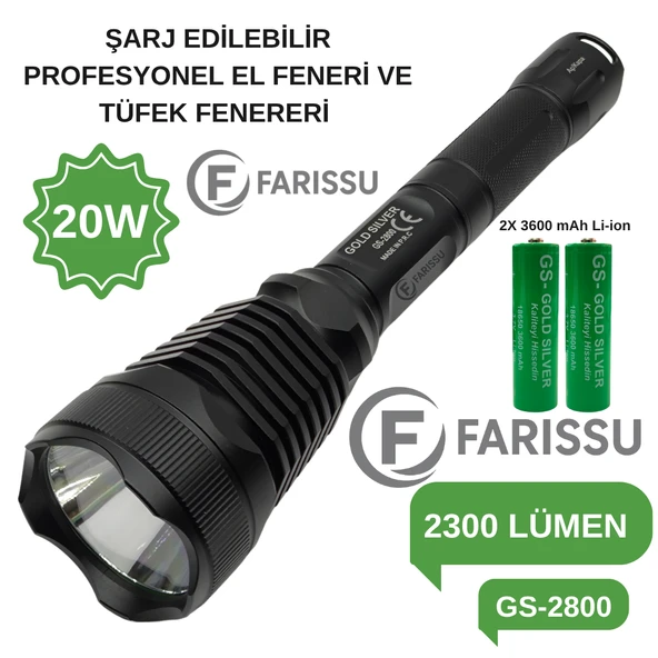 GOLD SILVER GS-2800 Profesyonel Şarj Edilebilir El Feneri ve Tüfek Feneri
