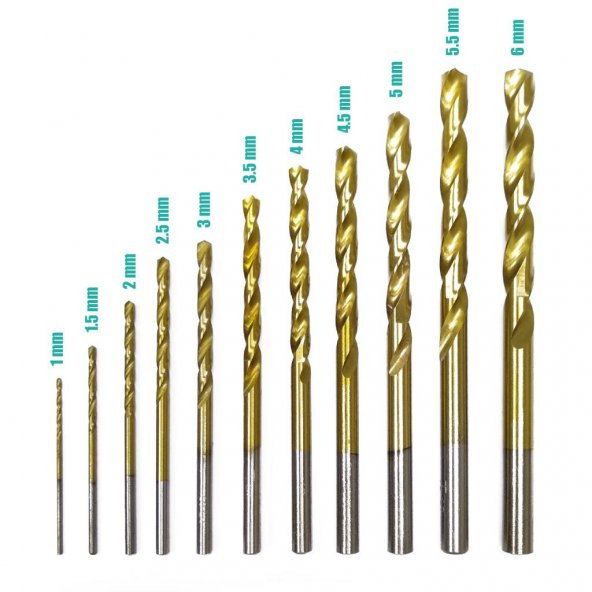 Drillcraft 11 Parça Tin Kaplı HSS Matkap Ucu Seti - Profesyonel