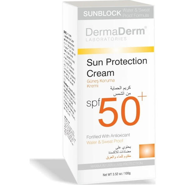 Dermaderm SPF 50 Güneş Kremi - Hassas Ciltler İçin Suya Dayanıklı, UVA/UVB Koruma Sağlayan Nemlendirici, 100 ml