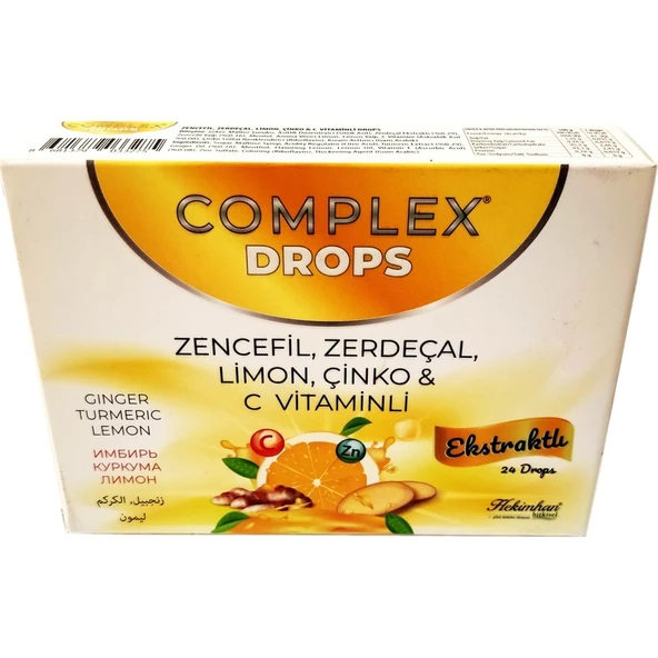 Complex Drops Bitkisel Boğaz Pastili Zencefil, Zerdeçal, Limon, Çinko & C Vitaminli 24 Drops - 1