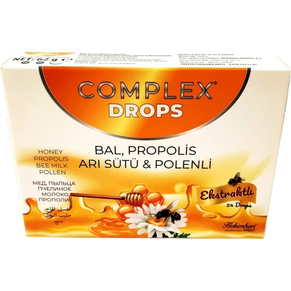Complex Drops Bitkisel Boğaz Pastili Bal, Propolis, Arı Sütü & Polenli 24 Drops - 1