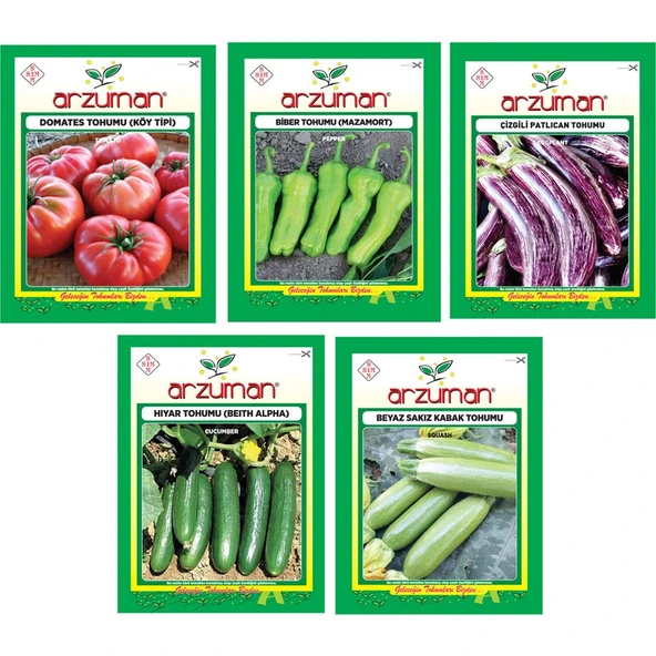 Arzuman Köy Tipi Domates Mazamort Biber Çizgili Patlıcan Beith Alpha Hıyar Beyaz Sakız Kabak Tohumu ürün görseli