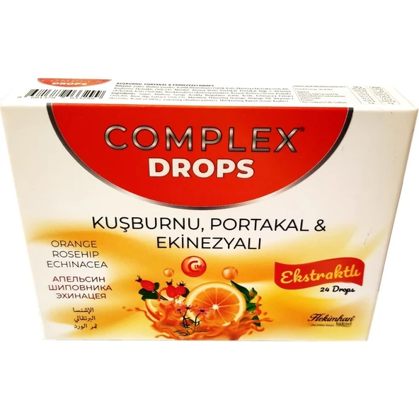 Complex Drops Bitkisel Boğaz Pastili Kuşburnu, Portakal & Ekinezyalı 24 Drops - 1
