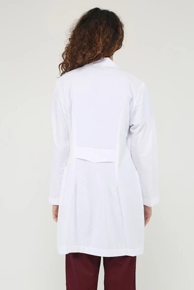 Uzun Kol Beyaz Unisex Önlük Ceket Boy Apaş Yaka Doktor Hemşire Öğretmen Önlüğü - Resim 3