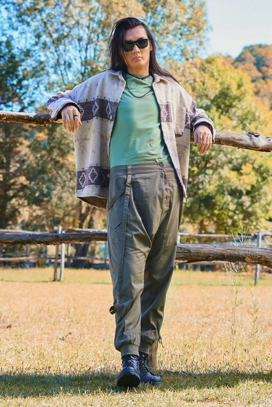 Kruvaze Elastik Paça Düğmeli Şalvar Pantolon - 3