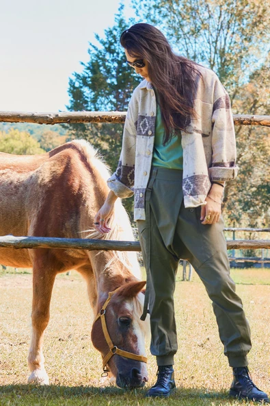 Kruvaze Elastik Paça Düğmeli Şalvar Pantolon - 2