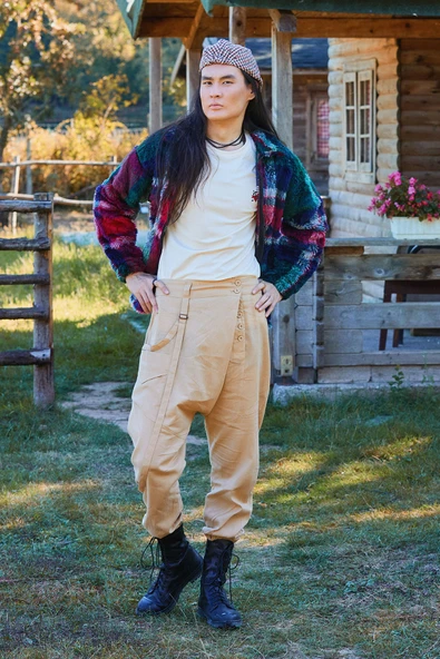 Kruvaze Elastik Paça Düğmeli Şalvar Pantolon