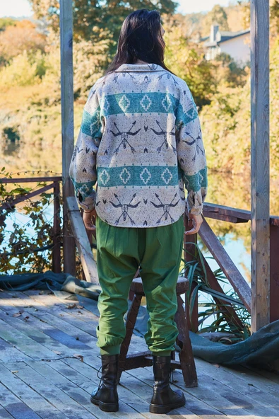 Kruvaze Elastik Paça Düğmeli Şalvar Pantolon - 5