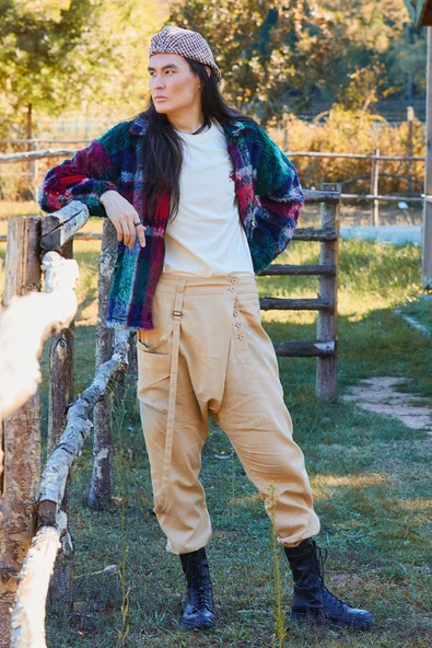 Kruvaze Elastik Paça Düğmeli Şalvar Pantolon - 3