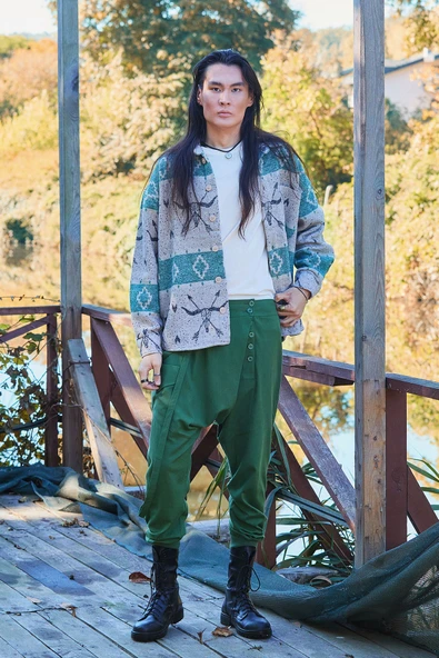 Kruvaze Elastik Paça Düğmeli Şalvar Pantolon