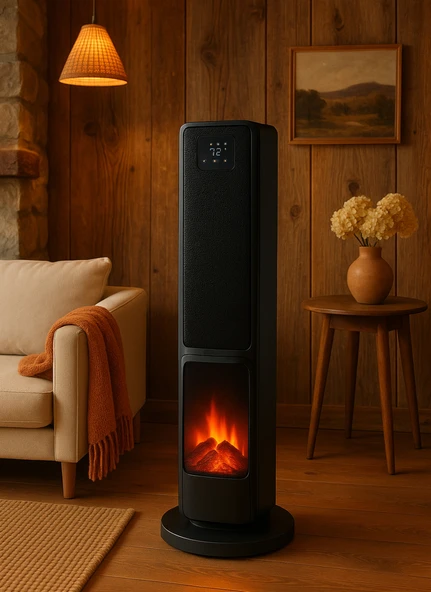 Hoogar German 2701 L Black OLED Şömineli Ekran Dijital Göstergeli Kule Tipi Seramik Fanlı Isıtıcı - 5