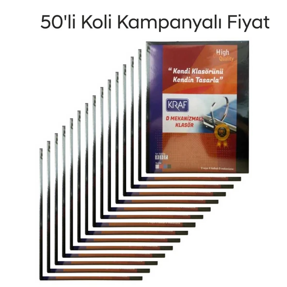 Kraf 2 Halkalı D Mekanizmalı Geniş Klasör A4 Siyah 700 Sayfa Kapasiteli 50 li Paket