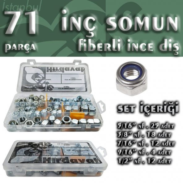 71 Parça Fiberli İnç Somun Seti