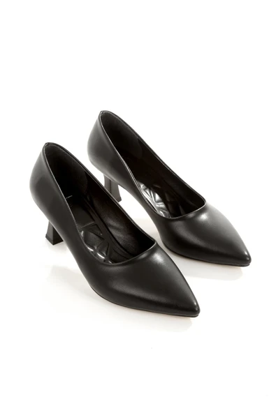 Siyah Mat Stiletto Kısa Kadeh Topuklu Ayakkabı - Kandy - Resim 4