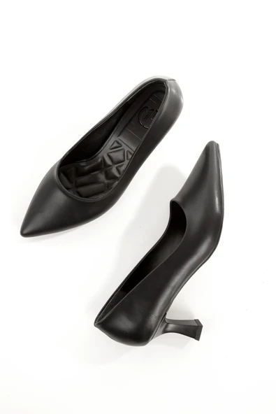 Siyah Mat Stiletto Kısa Kadeh Topuklu Ayakkabı - Kandy - Resim 2