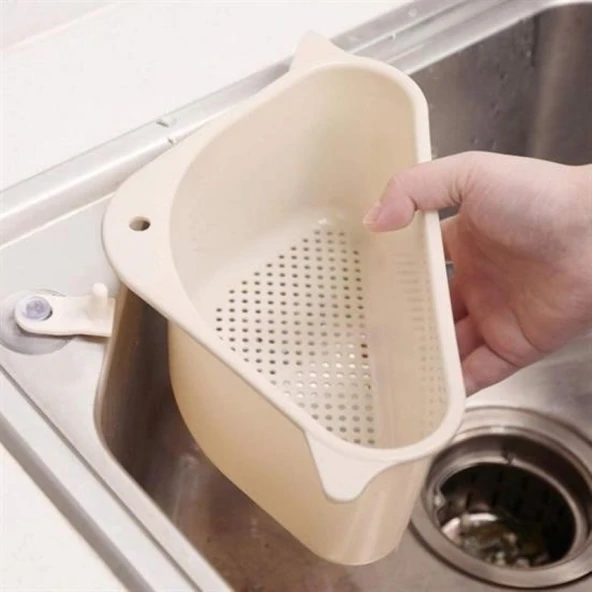 BUFFER® Vantuzlu Üçgen Sebze Meyve  Lavabo Raf Evye Süzgeç Sünger Tutucu Düzenleyici Mutfak Organize - Resim 5