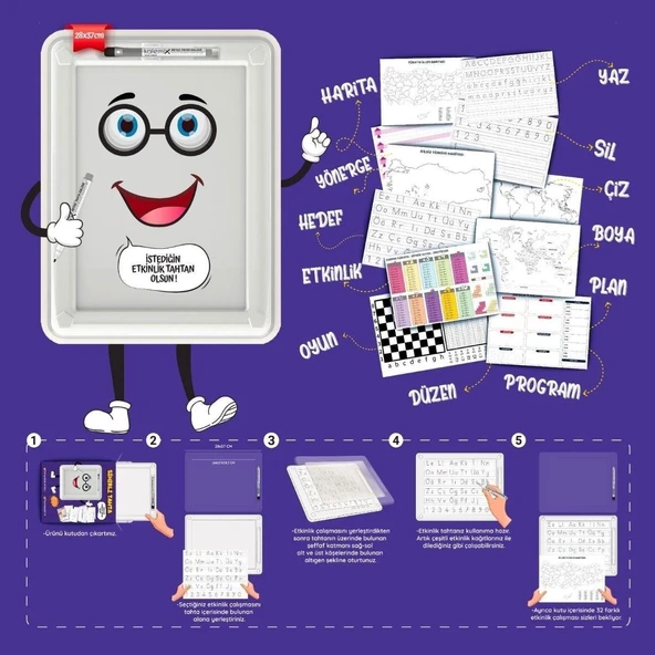 Buffer 32 Farklı Etkinlikli Kalem ve Silgi Hediyeli Eğitici Sihirli Etkinlik Tahtası - Resim 3