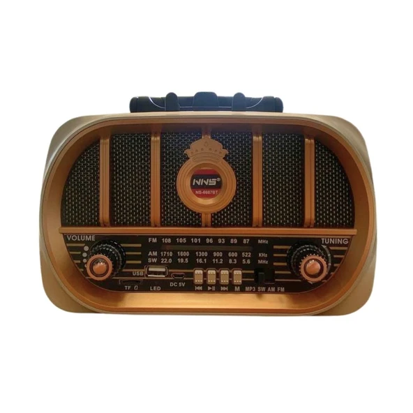BUFFER® Orta Boy Retro, Nostaljik, Ahşap Tasarım Bluetooth Hoparlörlü, Şarjlı, Taşınabilir Oval Ön Yüzlü FM/AM Destekli Radyo NS6687 ürün görseli 1