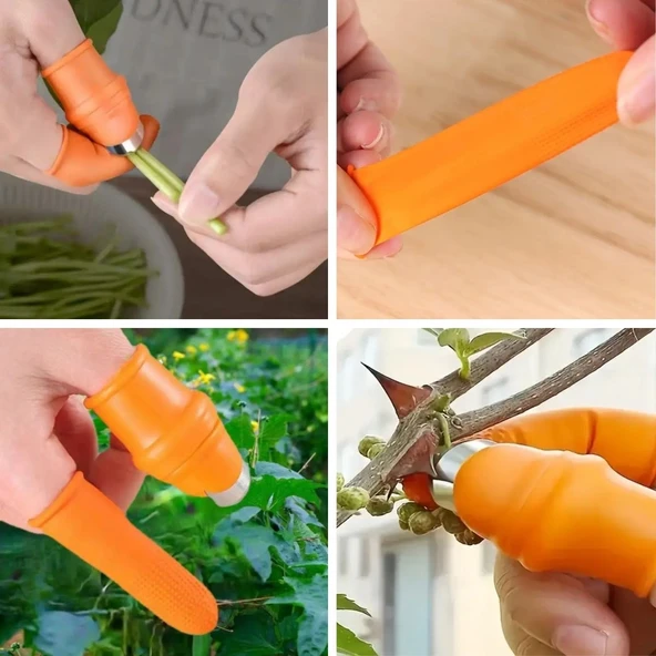 BUFFER® 5 Parça Pratik Parmak Koruyucu 1 Parça Baş Parmak Bıçaklı Eldiven Sebze Meyve Soyucu Kesme Ayıklayıcı Silikon Set - Resim 3
