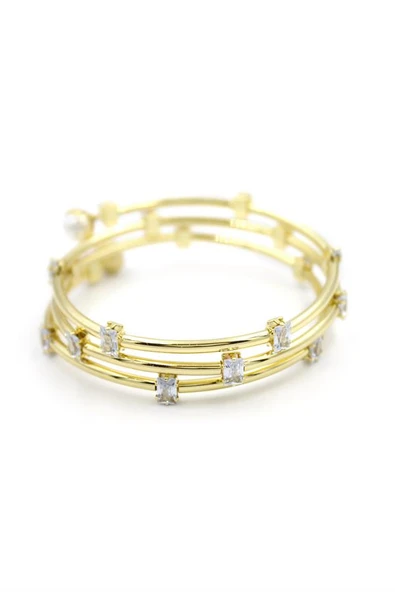 Baget Taşlı Sarmal Bilezik - Altın - Resim 2