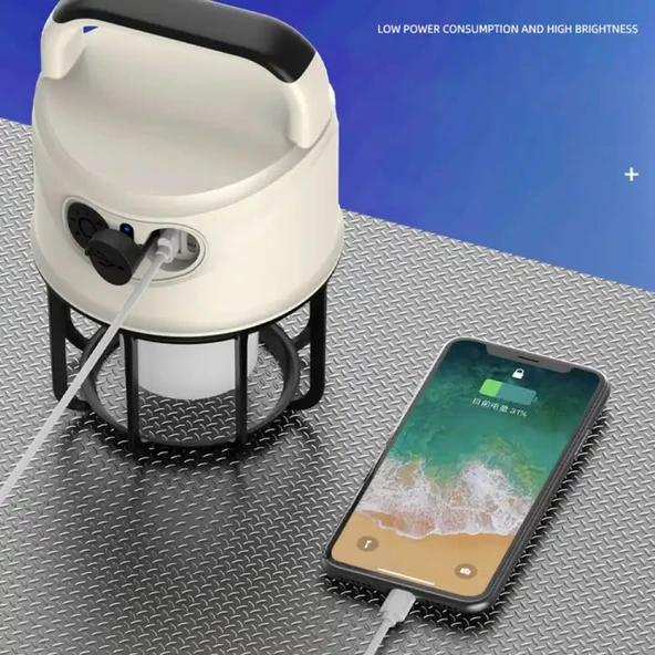 PS-22025 ÇİFT IŞIKLI TYPE-C POWERBANK ÖZELLİKLİ TAŞINABİLİR ŞARJ EDİLEBİLİR KAMP LAMBASI - Resim 2