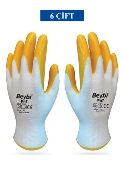 Pn7 Sarı Iş Eldiveni Polyester Örme Nitril Beybi No:10 Royaleks Group - 6 Çift ürün görseli