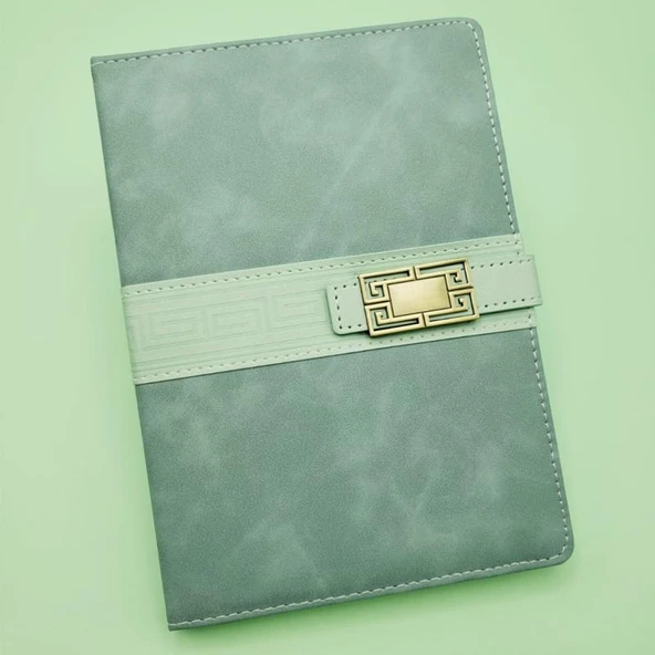 Deri Kapaklı Çizgili Not Defteri Açık Yeşil ürün görseli