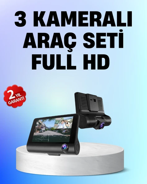 Full HD 1080P 3 Kameralı Araç DVR – Gece Görüşlü ve G-Sensörlü Güvenlik Çözümü ürün görseli