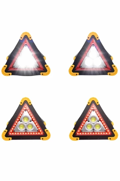 Işıklı İkaz Lambası Reflektör Şarjlı Işıklı Üçgen LED Acil Durum Feneri - 3