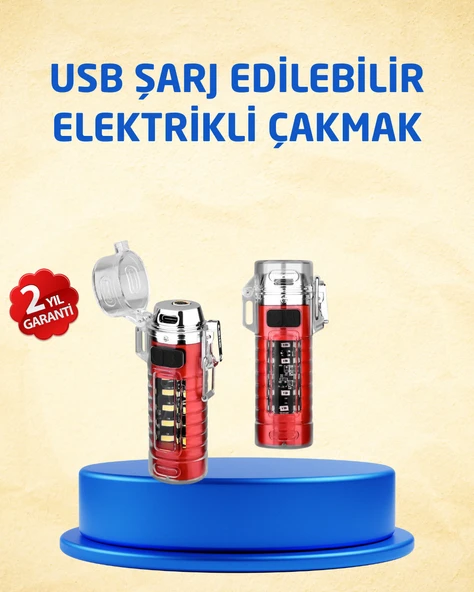 Tip C Şarjlı Dijital Ekranlı Çakmak ve El Feneri ürün görseli 1