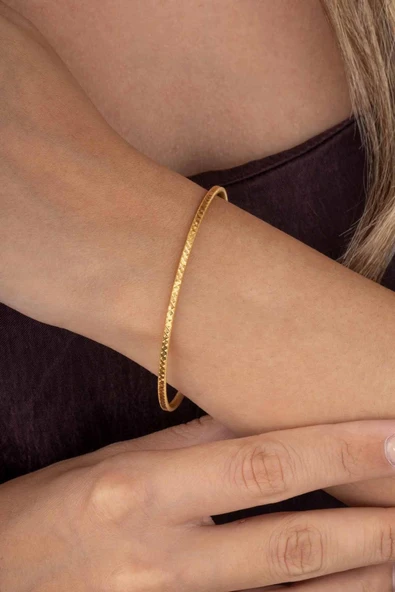 Gümüş Pazarım Altın Kaplama Geçiş Motifli 925 Ayar Gümüş Kadın Ajda  Bilezik