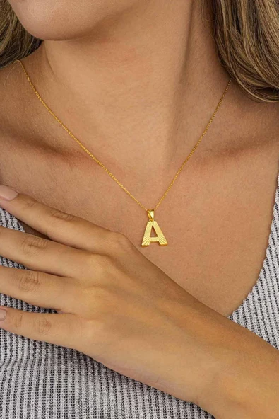 Gümüş Pazarım Altın Kaplama A Harfi Kadın 925 Ayar Gümüş Kolye - Resim 2