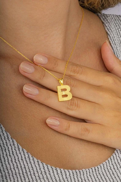 Gümüş Pazarım Altın Kaplama Altın Kaplama B Harfi Kadın 925 Ayar Gümüş Kolye ürün görseli 1