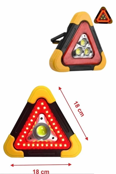 Işıklı İkaz Lambası Reflektör Şarjlı Işıklı Üçgen LED Acil Durum Feneri - 5