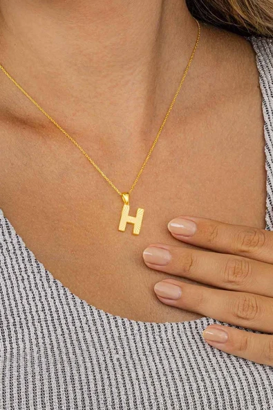 Gümüş Pazarım Altın Kaplama H Harfi Kadın 925 Ayar Gümüş Kolye - 3