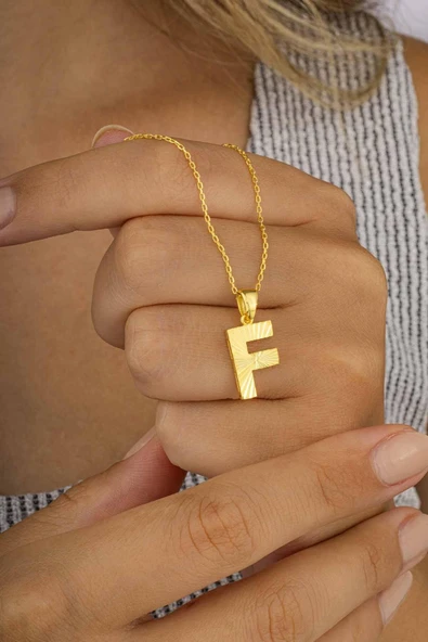 Gümüş Pazarım Altın Kaplama F Harfi Kadın 925 Ayar Gümüş Kolye - Resim 3