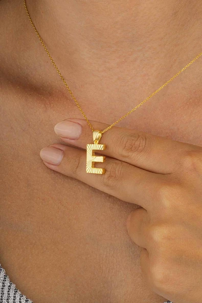 Gümüş Pazarım Altın Kaplama E Harfi Kadın 925 Ayar Gümüş Kolye