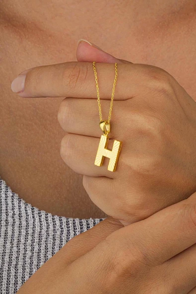 Gümüş Pazarım Altın Kaplama H Harfi Kadın 925 Ayar Gümüş Kolye - 2