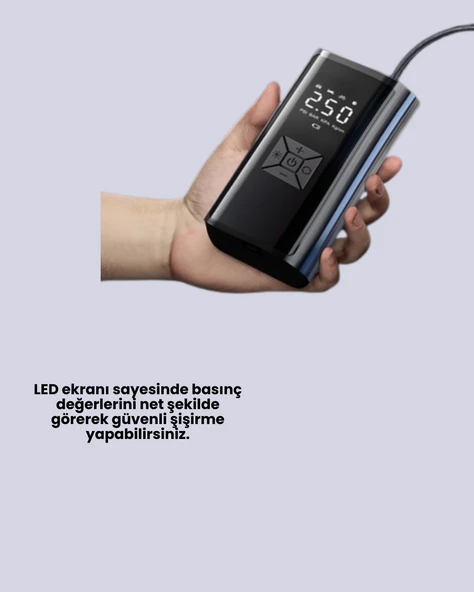 80W Kablosuz Dijital Ekranlı Taşınabilir Lastik Şişirme Pompası - Resim 4