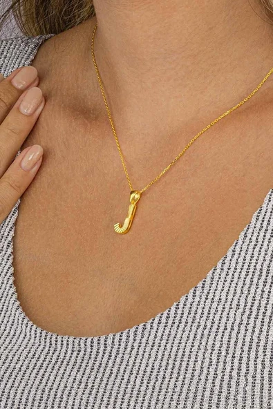 Gümüş Pazarım Altın Kaplama J Harfi Kadın 925 Ayar Gümüş Kolye - Resim 2