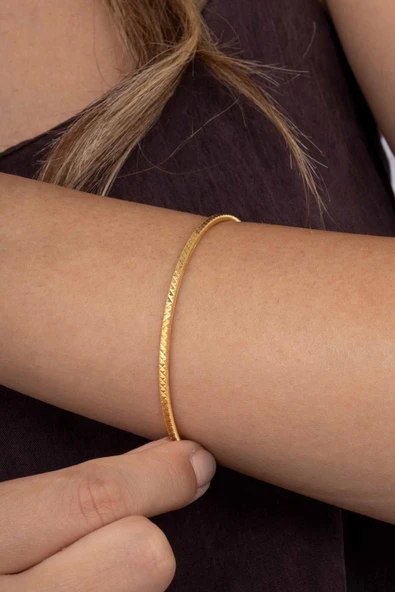 Gümüş Pazarım Altın Kaplama Geçiş Motifli 925 Ayar Gümüş Kadın Ajda  Bilezik - 2