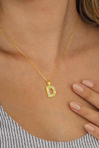 Gümüş Pazarım Altın Kaplama D Harfi Kadın 925 Ayar Gümüş Kolye