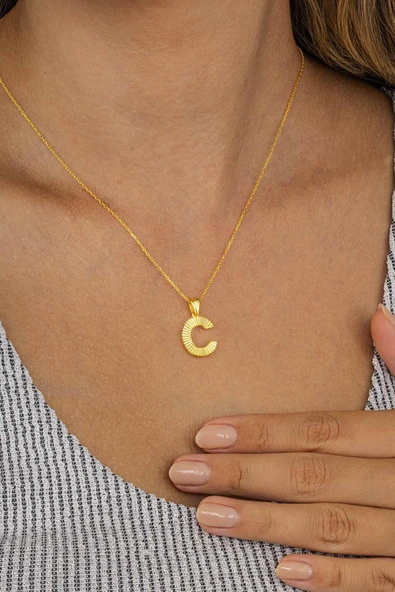 Gümüş Pazarım Altın Kaplama C Harfi Kadın 925 Ayar Gümüş Kolye ürün görseli 1