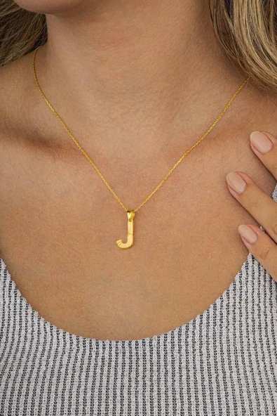 Gümüş Pazarım Altın Kaplama J Harfi Kadın 925 Ayar Gümüş Kolye - Resim 3