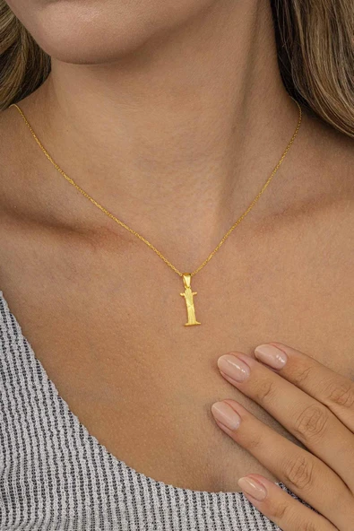 Gümüş Pazarım Altın Kaplama İ Harfi Kadın 925 Ayar Gümüş Kolye ürün görseli 1